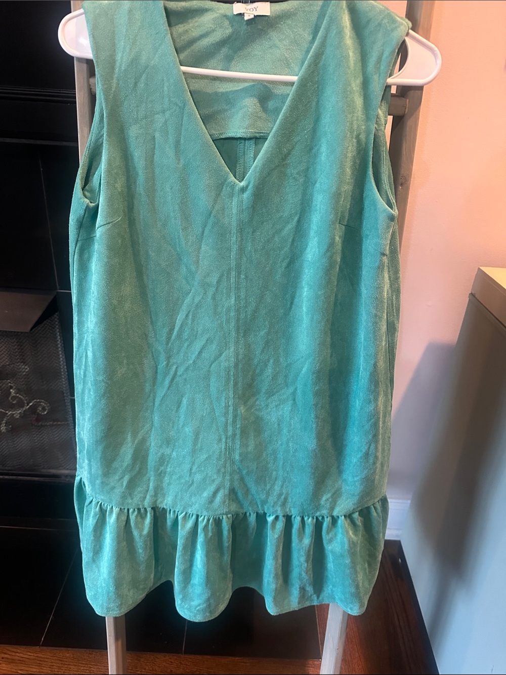 Joy Teal Sleeveless V-Neck Ruffle Hem Dress